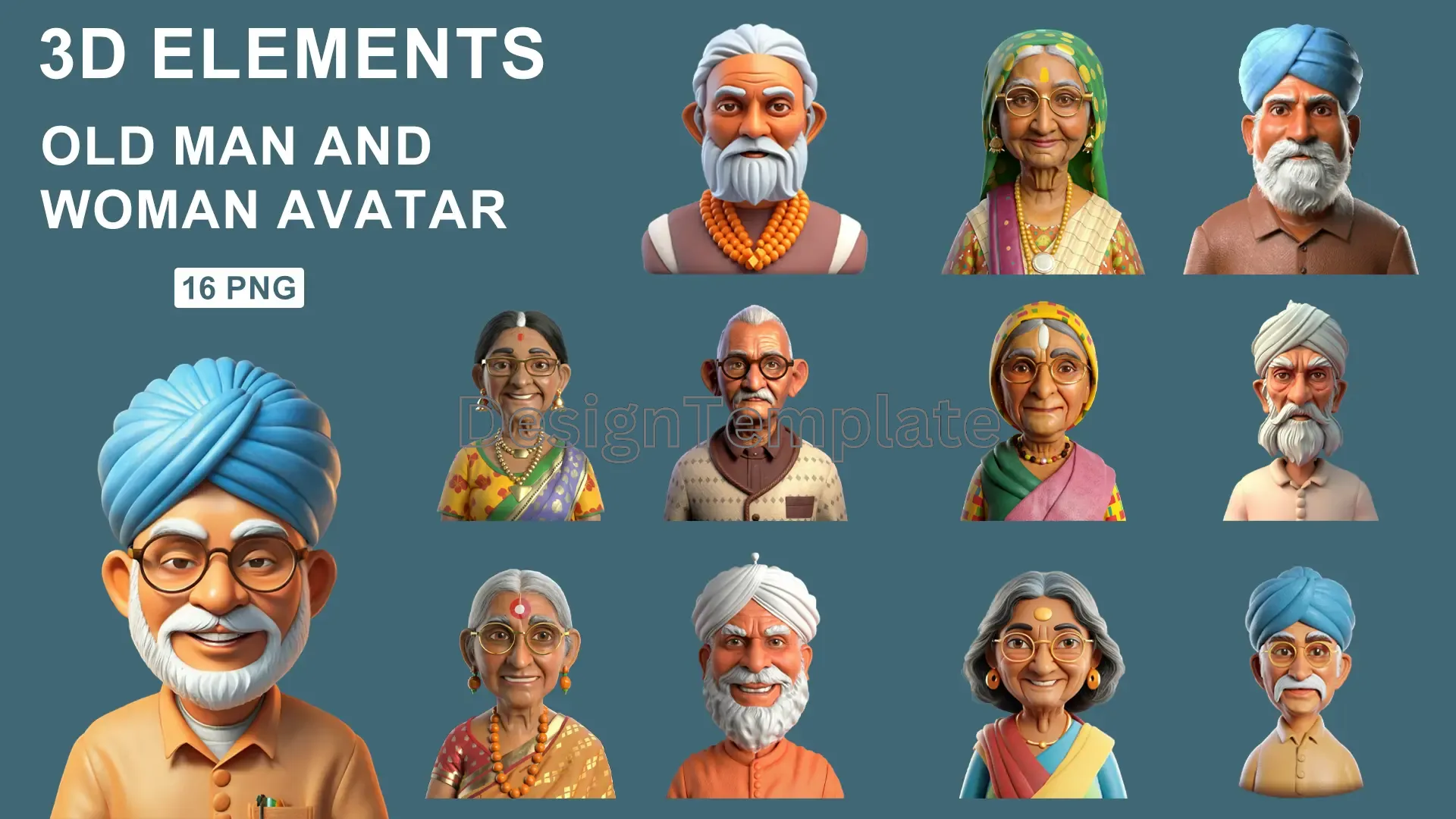 Indian Old Men and Women 3D Avatar Bundle image